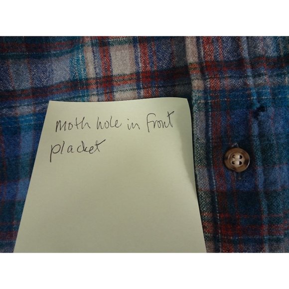 Pendleton Blue Plaid Jacket Moth HOLE XL Dry Clean Wool - Picture 5 of 10